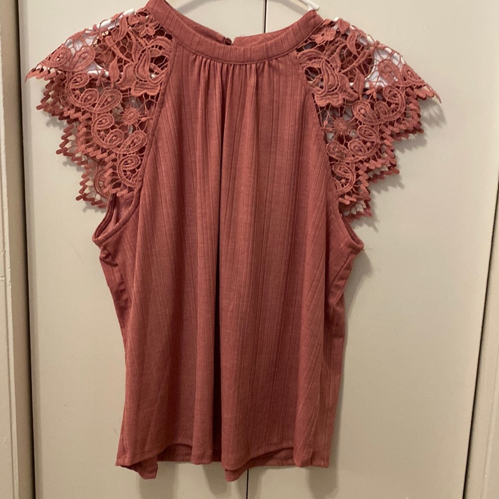 Love J rose colored shirt with lace sleeves in size large